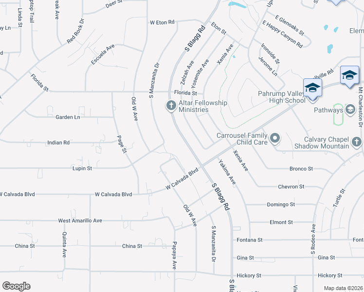 map of restaurants, bars, coffee shops, grocery stores, and more near 2200 South Blagg Road in Pahrump