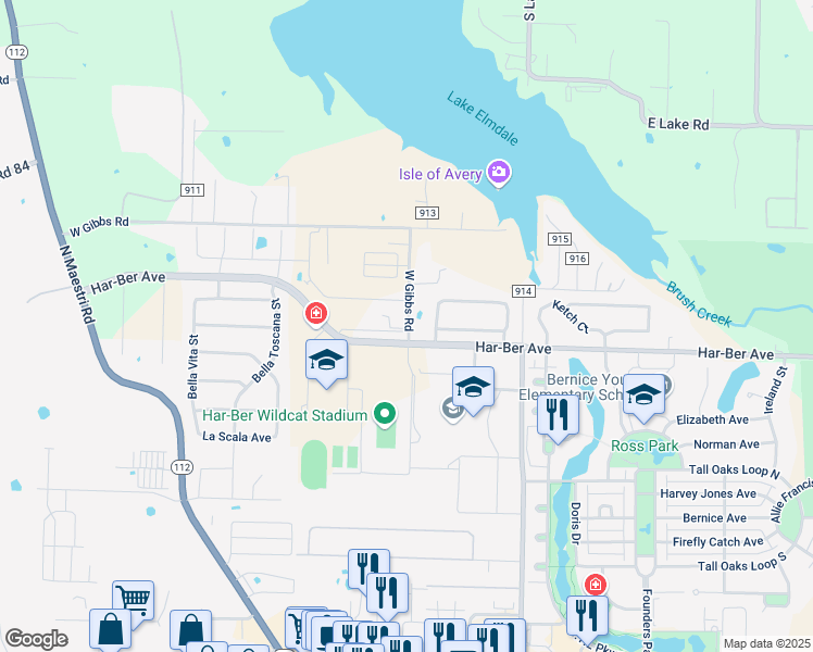 map of restaurants, bars, coffee shops, grocery stores, and more near 7505 West Gibbs Road in Springdale