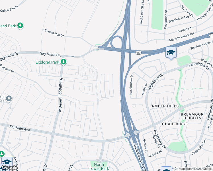 map of restaurants, bars, coffee shops, grocery stores, and more near I-215 West Beltway Trail in Las Vegas