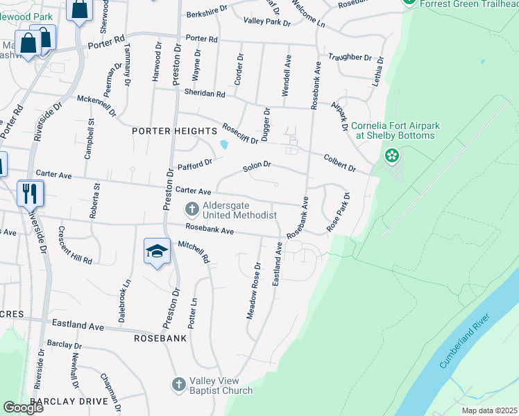 map of restaurants, bars, coffee shops, grocery stores, and more near 2600 Carter Avenue in Nashville