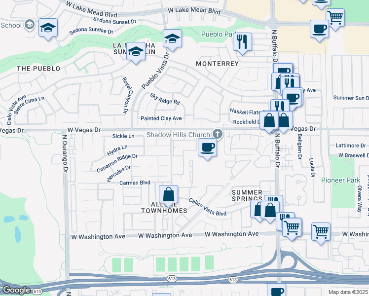 map of restaurants, bars, coffee shops, grocery stores, and more near 7936 Decker Canyon Drive in Las Vegas