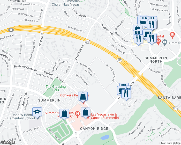 map of restaurants, bars, coffee shops, grocery stores, and more near 10108 Jacob Place in Las Vegas