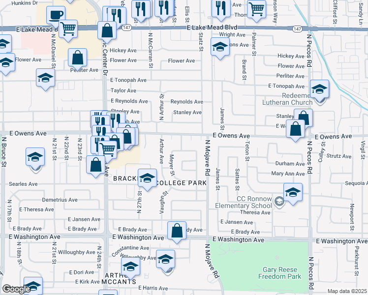 map of restaurants, bars, coffee shops, grocery stores, and more near 2901 Armin Avenue in Las Vegas