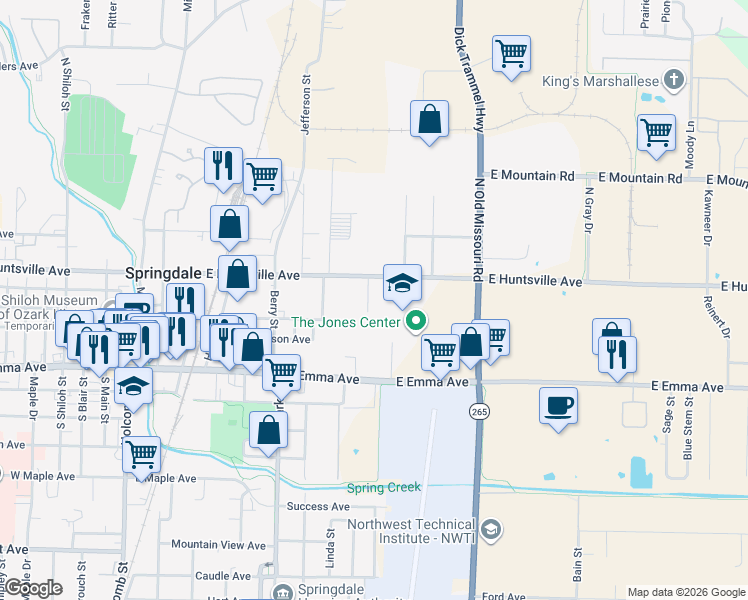 map of restaurants, bars, coffee shops, grocery stores, and more near 312 Ruby St in Springdale
