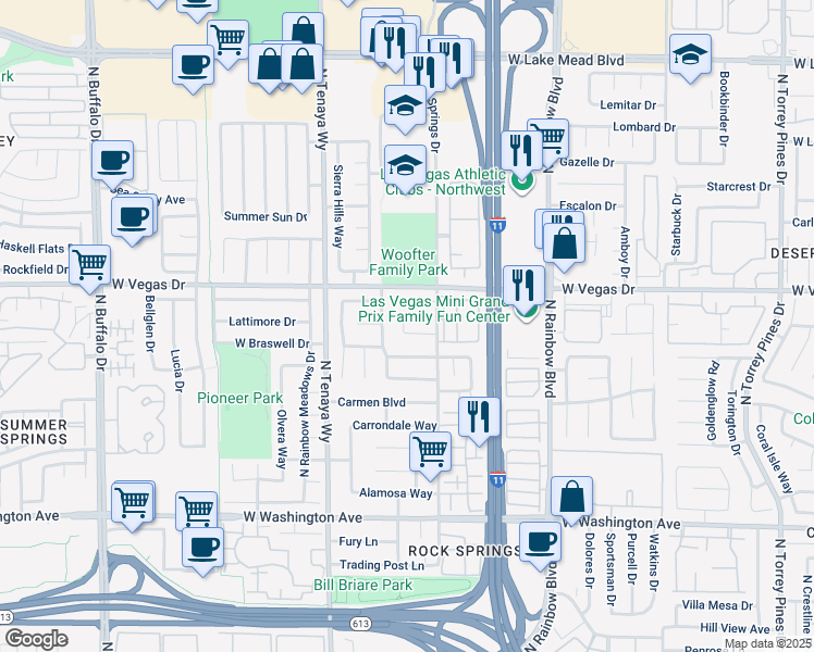 map of restaurants, bars, coffee shops, grocery stores, and more near 7028 Brown Derby Circle in Las Vegas