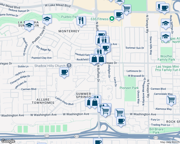 map of restaurants, bars, coffee shops, grocery stores, and more near 1500 Truett Street in Las Vegas