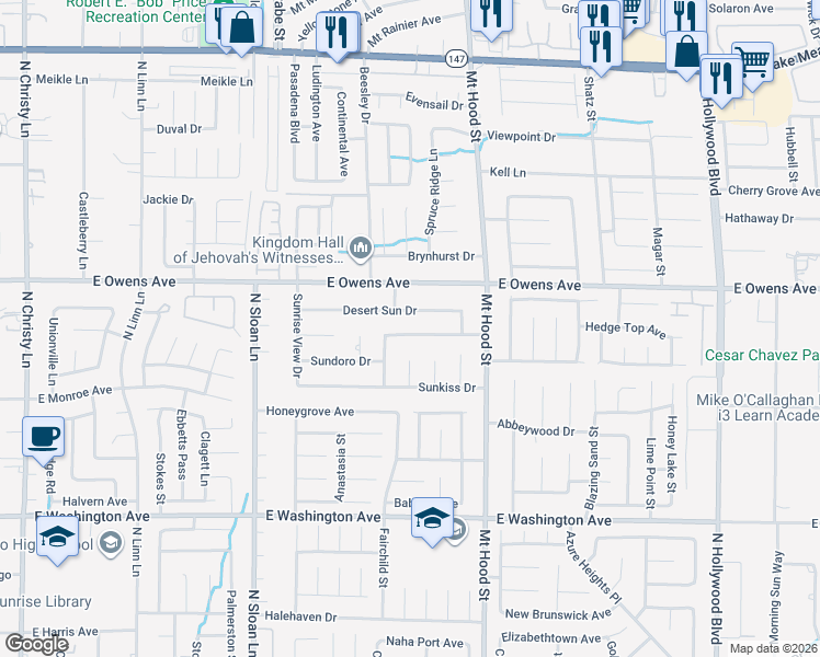 map of restaurants, bars, coffee shops, grocery stores, and more near 6182 Morning Splendor Way in Las Vegas