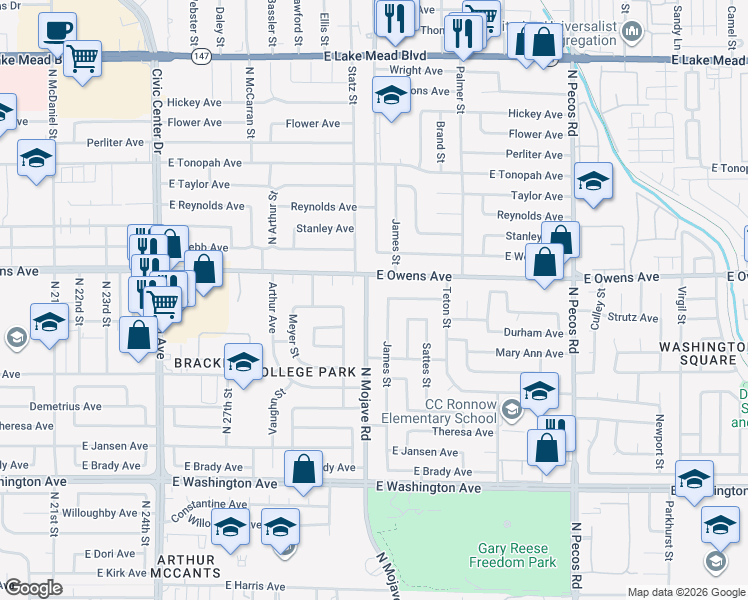map of restaurants, bars, coffee shops, grocery stores, and more near 1516 N Mojave Rd in Las Vegas