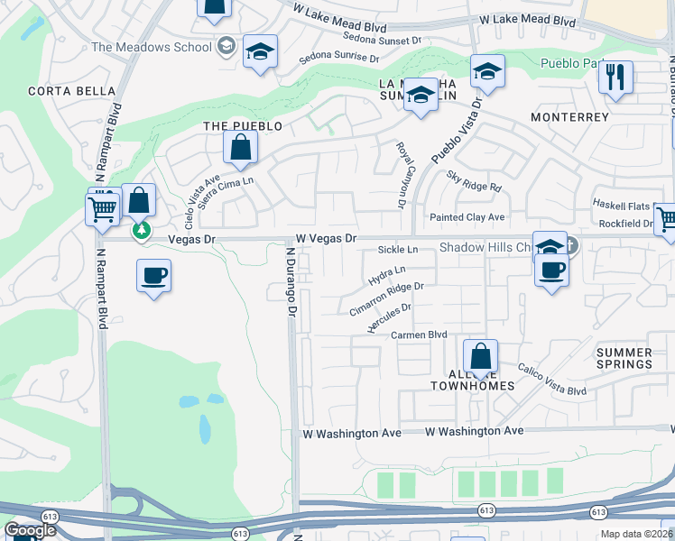 map of restaurants, bars, coffee shops, grocery stores, and more near 1417 North Astronomy Circle in Las Vegas