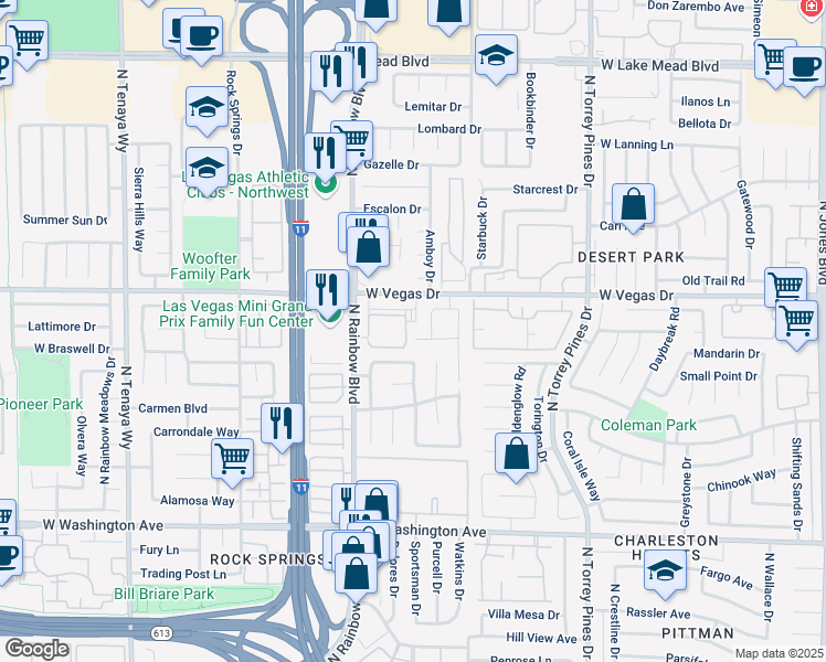 map of restaurants, bars, coffee shops, grocery stores, and more near 6658 Lund Drive in Las Vegas
