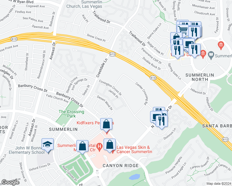 map of restaurants, bars, coffee shops, grocery stores, and more near 10108 Jacob Place in Las Vegas