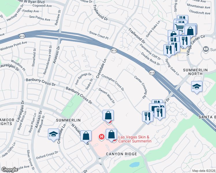 map of restaurants, bars, coffee shops, grocery stores, and more near 1500 Cardinal Peak Lane in Las Vegas