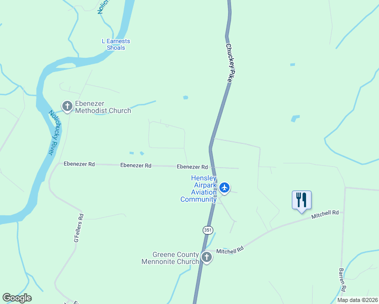 map of restaurants, bars, coffee shops, grocery stores, and more near 70 Ebenezer Loop in Chuckey