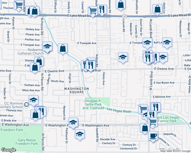 map of restaurants, bars, coffee shops, grocery stores, and more near 1520 Frank-Aved Street North in Las Vegas