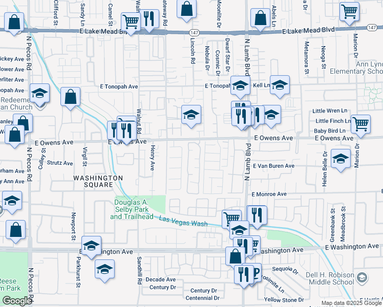 map of restaurants, bars, coffee shops, grocery stores, and more near 1550 Jamielinn Lane in Las Vegas