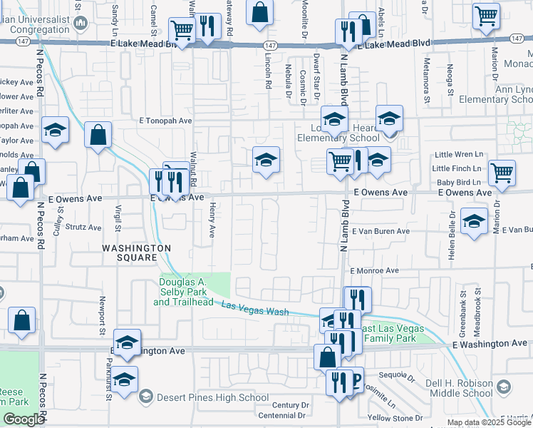 map of restaurants, bars, coffee shops, grocery stores, and more near 1550 Jamielinn Lane in Las Vegas