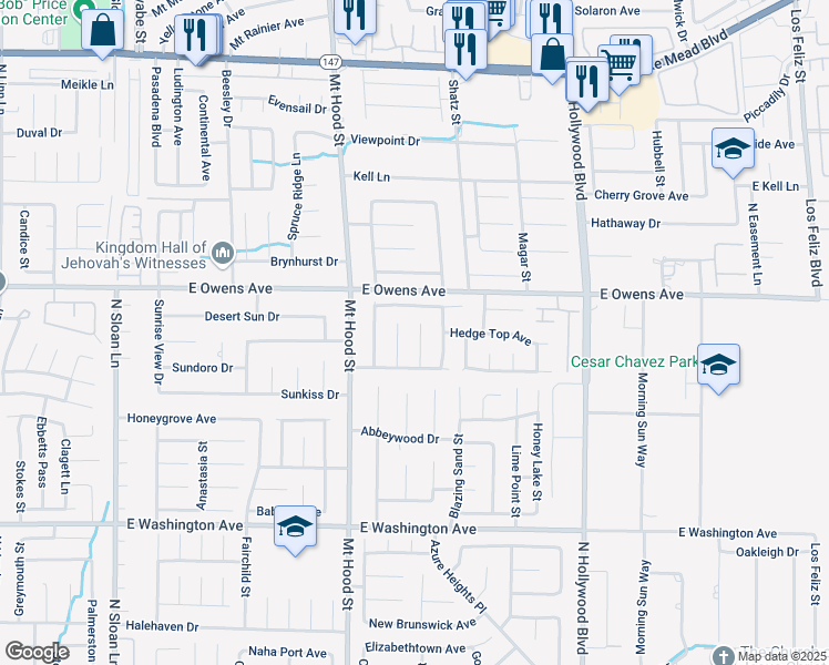 map of restaurants, bars, coffee shops, grocery stores, and more near 1519 Deerford Circle in Las Vegas