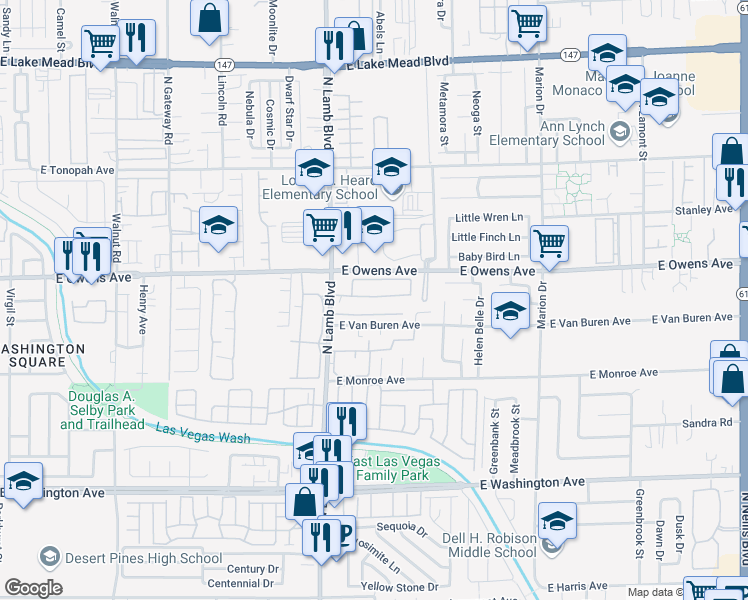 map of restaurants, bars, coffee shops, grocery stores, and more near 9 Bon Rea Circle in Las Vegas