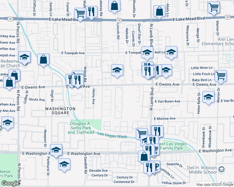 map of restaurants, bars, coffee shops, grocery stores, and more near 1560 Jamielinn Lane in Las Vegas