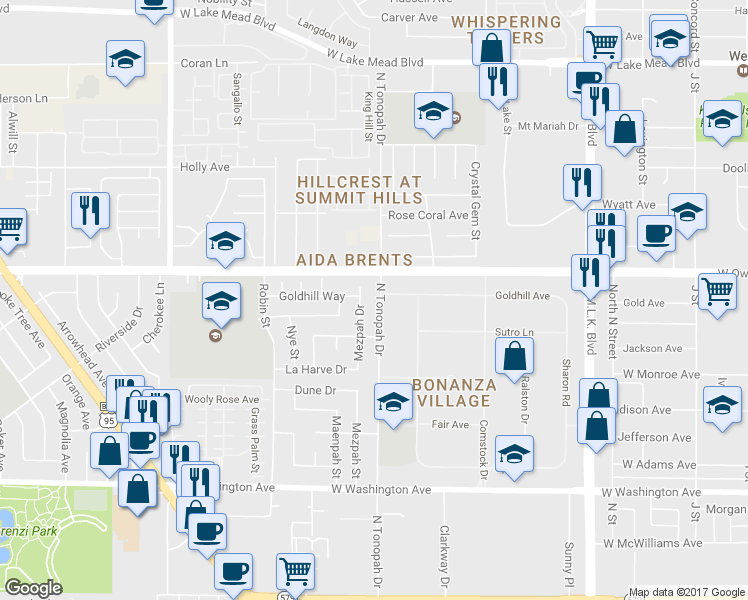 map of restaurants, bars, coffee shops, grocery stores, and more near 1429 North Tonopah Drive in Las Vegas