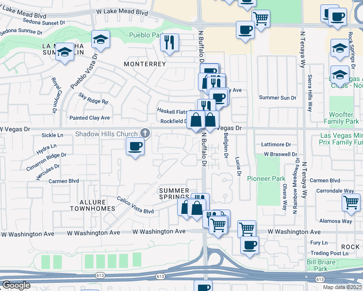 map of restaurants, bars, coffee shops, grocery stores, and more near 1500 Truett Street in Las Vegas