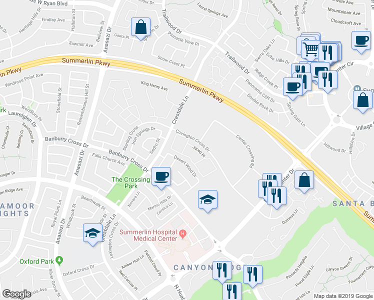 map of restaurants, bars, coffee shops, grocery stores, and more near 1501 Cardinal Peak Lane in Las Vegas