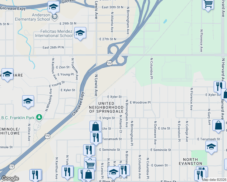 map of restaurants, bars, coffee shops, grocery stores, and more near 2315 North Atlanta Avenue in Tulsa