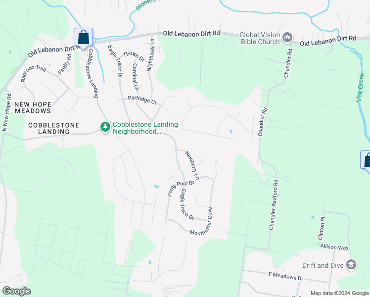 map of restaurants, bars, coffee shops, grocery stores, and more near 2404 Newberry Lane in Mount Juliet