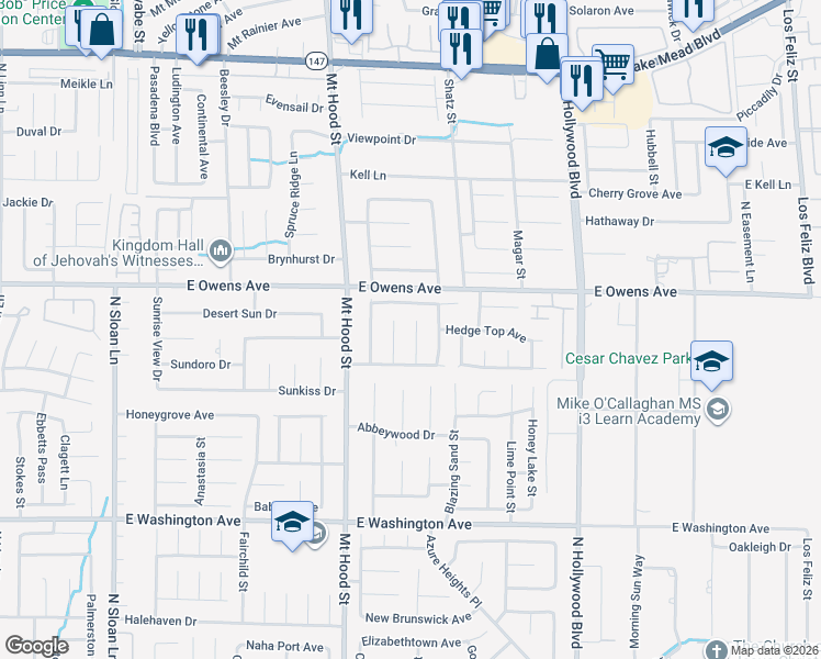 map of restaurants, bars, coffee shops, grocery stores, and more near 1519 Deerford Circle in Las Vegas
