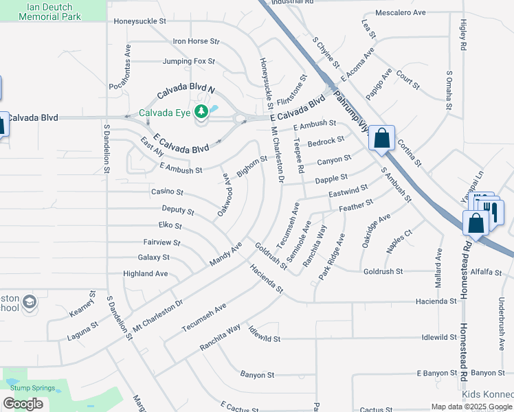 map of restaurants, bars, coffee shops, grocery stores, and more near 2250 Mandy Avenue in Pahrump