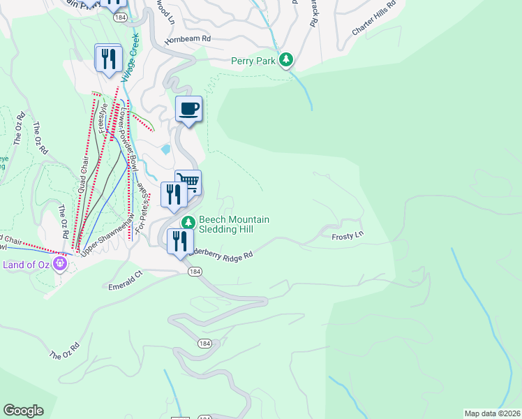 map of restaurants, bars, coffee shops, grocery stores, and more near 1307 Pinnacle Inn Road in Beech Mountain