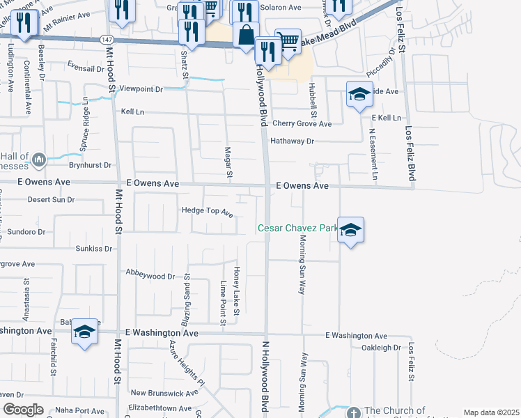 map of restaurants, bars, coffee shops, grocery stores, and more near 1522 Midnight Cowboy Court in Las Vegas