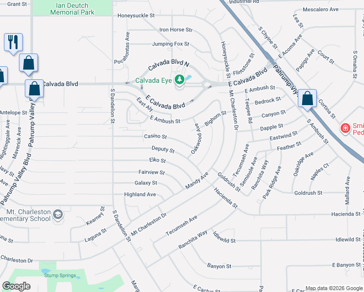 map of restaurants, bars, coffee shops, grocery stores, and more near 2181 Casino Street in Pahrump