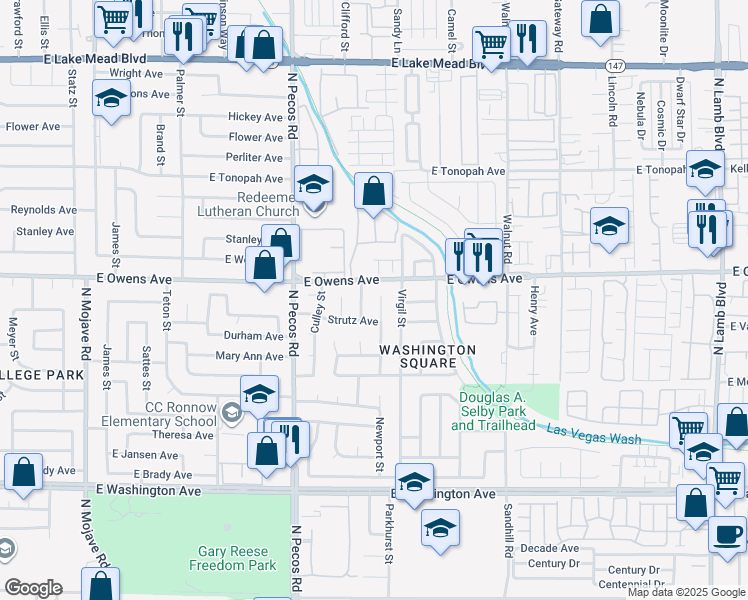 map of restaurants, bars, coffee shops, grocery stores, and more near 1512 Newport Street in Las Vegas