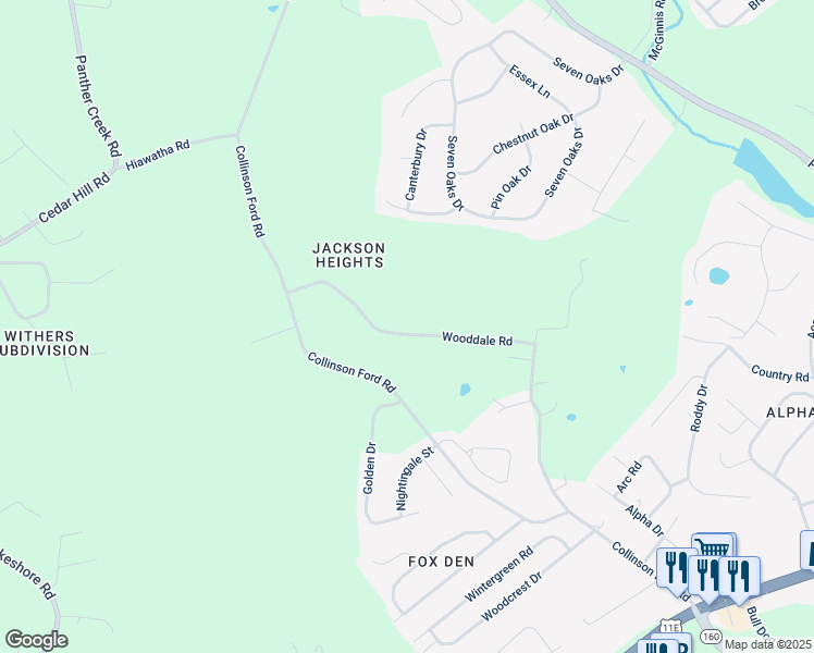map of restaurants, bars, coffee shops, grocery stores, and more near 1220 Wooddale Road in Morristown