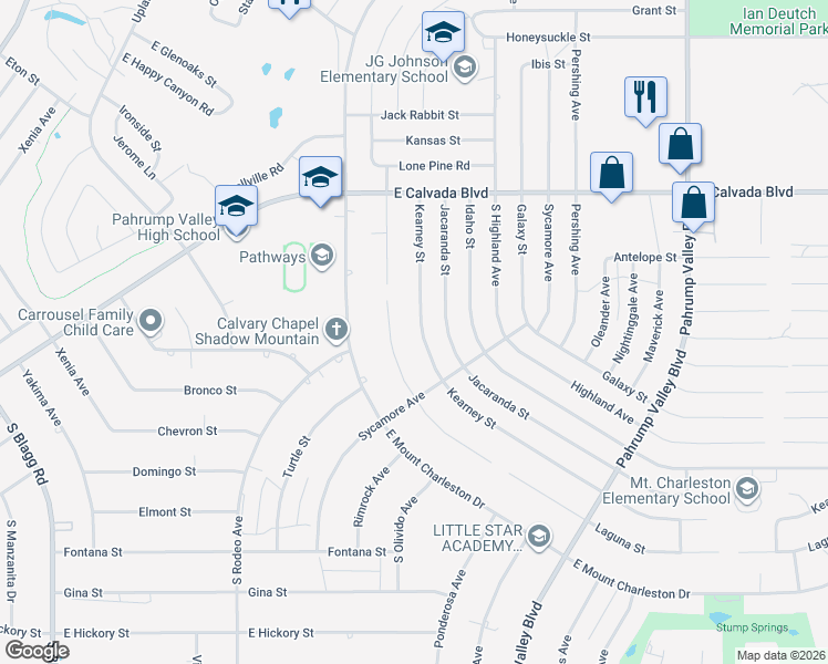 map of restaurants, bars, coffee shops, grocery stores, and more near 2200 Carson Street in Pahrump