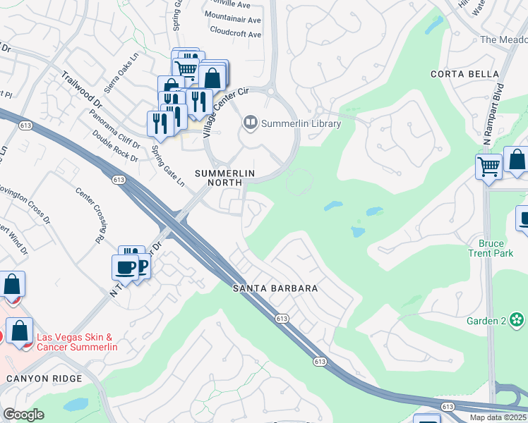 map of restaurants, bars, coffee shops, grocery stores, and more near 1550 San Juan Hills Drive in Las Vegas