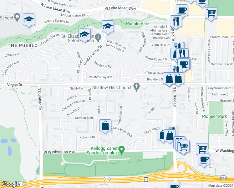 map of restaurants, bars, coffee shops, grocery stores, and more near 7941 Terrace Rock Way in Las Vegas