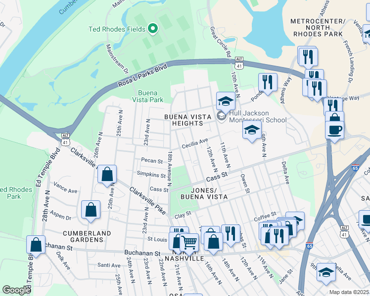 map of restaurants, bars, coffee shops, grocery stores, and more near 2138 15th Avenue North in Nashville