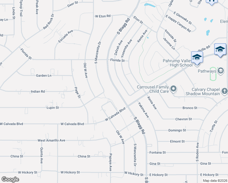 map of restaurants, bars, coffee shops, grocery stores, and more near 2180 South Blagg Road in Pahrump