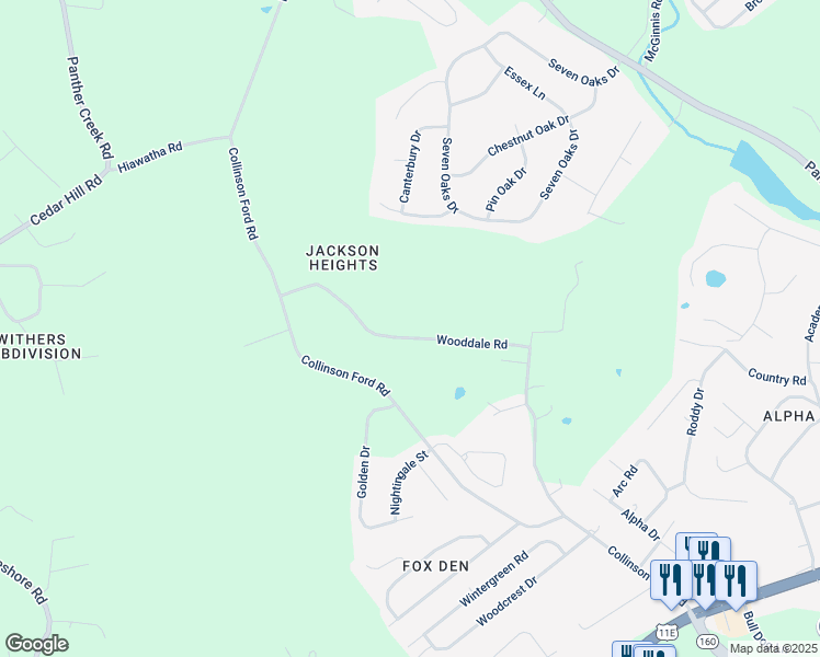 map of restaurants, bars, coffee shops, grocery stores, and more near 1220 Wooddale Road in Morristown