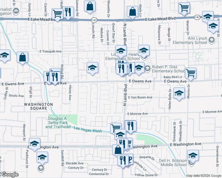 map of restaurants, bars, coffee shops, grocery stores, and more near 1492 North Lamb Boulevard in Las Vegas