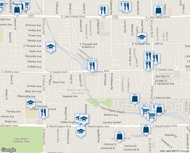 map of restaurants, bars, coffee shops, grocery stores, and more near 3979 East Owens Avenue in Las Vegas