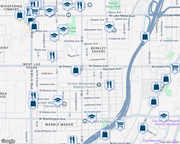 map of restaurants, bars, coffee shops, grocery stores, and more near 619 Harrison Avenue in Las Vegas