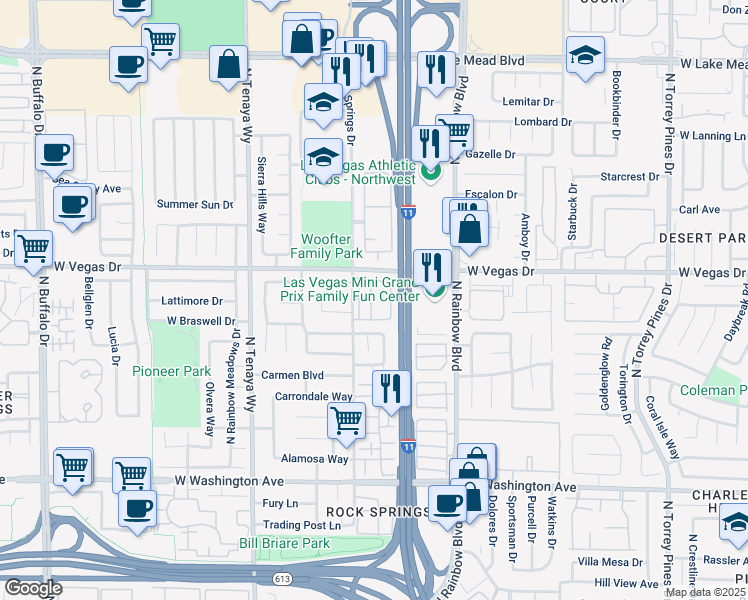 map of restaurants, bars, coffee shops, grocery stores, and more near 7000 Brown Derby Circle in Las Vegas
