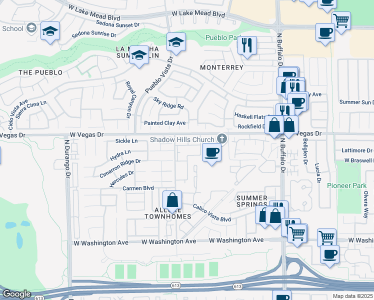 map of restaurants, bars, coffee shops, grocery stores, and more near 7936 Decker Canyon Drive in Las Vegas