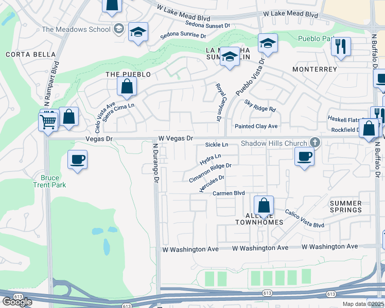 map of restaurants, bars, coffee shops, grocery stores, and more near 1420 Spice Sky Drive in Las Vegas