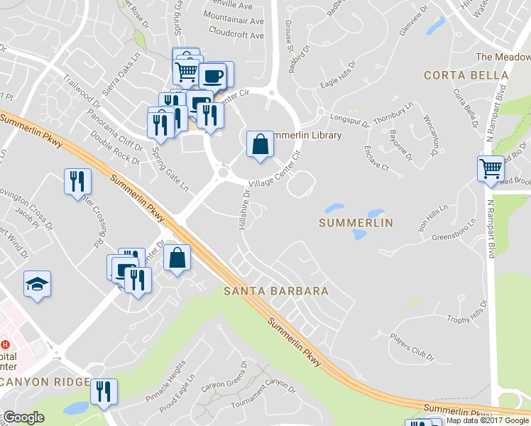 map of restaurants, bars, coffee shops, grocery stores, and more near 1550 San Juan Hills Drive in Las Vegas