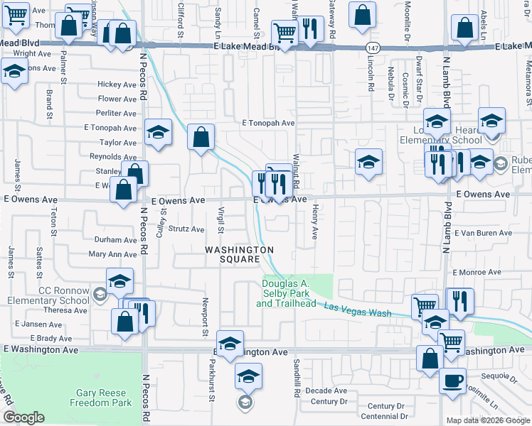 map of restaurants, bars, coffee shops, grocery stores, and more near 1524 Ben or Street in Las Vegas