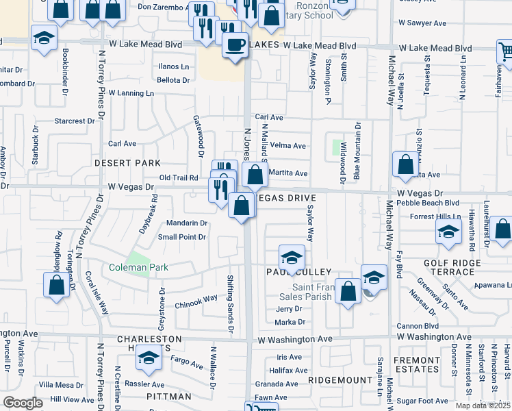 map of restaurants, bars, coffee shops, grocery stores, and more near 6008 Pebble Beach Boulevard in Las Vegas